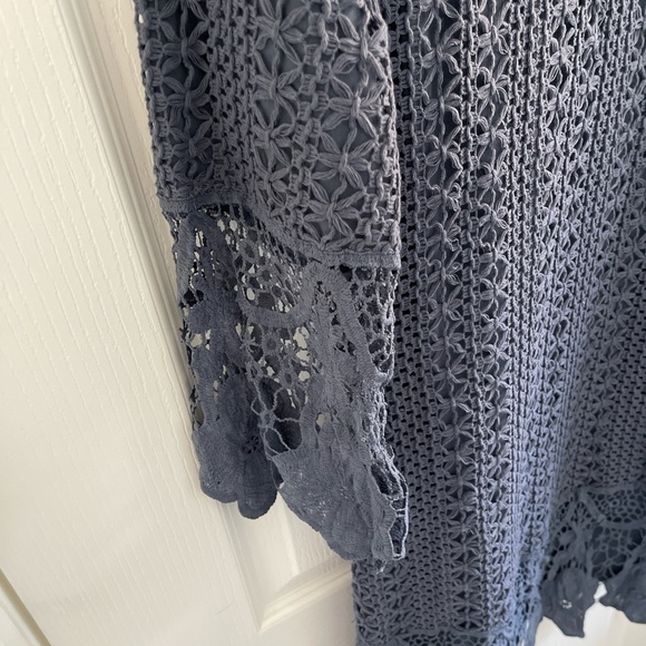 Mikarose Blue Long Sleeves Lace Detail Crew Neck Knee Length Dress L retro - Picture 3 of 5